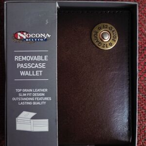 Nocona Brown Leather Passcase Wallet with 12 Gauge Detail